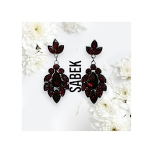 Miradia Kristal Taşlı Küpe - Düğün Kına Günlük Kullanım Bordo - 726451241 Bordo