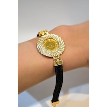 Yenigün Kuyumculuk 22 Ayar Çeyrek Altınlı Siyah Hasır Bileklik