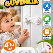 4'lü Çocuk Güvenlik Dolap Kilidi Yapışkanlı Çok Amaçlı Koruyucu Renkli