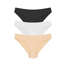 Papatya Bikini Model  3'Lü Paket Siyah Beyaz Ten Kadın Külot Çok Renkli