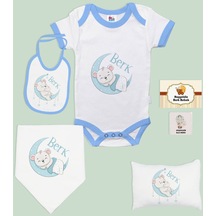 Bk Kids Kişiye Özel İsimli 6 Parça Mavi Bebek Body Zıbın Battaniye Ve Yastık Hediye Seti, Yeni Doğan Bebek Giyim Hediyesi-3