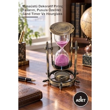 3 Adet Pirinç Pusulalı Kum Saati Masaüstü Dekoratif Pirinç Tasarım, Pusula Özellikli Sand Timer Ve Hourglass