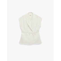 Koton Cepli Beli Bağcıklı Kolsuz Uzun Kruvaze Blazer Yelek Ekru 7wak20012pw