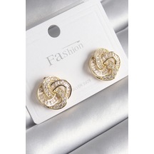 Pirinç Gold Renk Zirkon Taşlı Sarmal Model Kadın Küpe