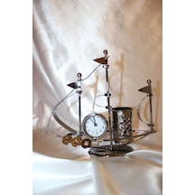 Yelkenli Metal Saat El Yapımı Biblo