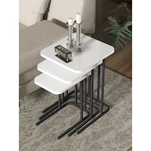 Zigon Sehpa Metal Ayak 3'lü Koltuk Yan Sehpa Zino Beyaz Beyaz