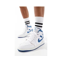 Nike Air Jordan 1 Mid Special Edition Leather Unisex Sneaker Hakiki Deri Bilekli Günlük Spor Ayakkabı Beyaz