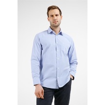 İmza Mavi - Beyaz Kareli Desen Sert Yaka Uzun Kol Cepli Comfort Fit Pamuklu Gömlek 1004255207 Mavi - Beyaz