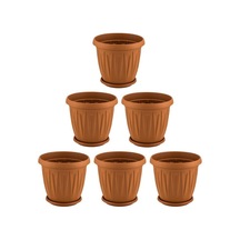 Omnipazar Sy-5704 Plastik Ürgüp Tabaklı Saksı Takımı 5 Lt Kahverengi 6 Adet