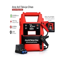 20000mah 12v Araç Akü Takviye Cihazı 2000a Tepe Akım Lcd Ekranlı Çift Voltaj Jump Starter Powerbank