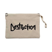 Destruction Text Krem Clutch Astarlı Cüzdan / El Çantası