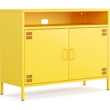 Pera Tv Ünitesi, Tv Dolabı,2 Kapaklı, Açık Raflı 100,50 X 40 X 79,50 Cm Ral 1018 Sarı