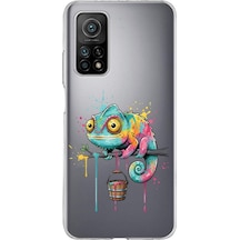 Xiaomi Mi 10 T İle Uyumlu Splash Bukalemun Tasarımlı Şeffaf Silikon Kılıf Şeffaf