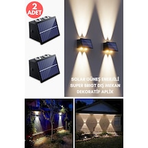 Trendpoint 2adet Solar Çift Taraflı 4ledli Aplik Sarı Işık Duvar Lamba Bahçe Aydınlatma Güneşle Şarj