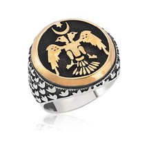 Gümüş Çift Başlı Kartal Erkek Yüzük - 555900619