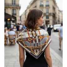 Royal Harness Desen 90x90cm Eşarp/fular Kahverengi