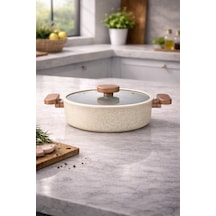 Valeria 30 Cm Granit Basık Tencere Silikon Kenarlı Cam Kapaklı 4.40 Lt Kahverengi Valeria 30 Cm Granit Basık Tencere Silikon Kenarlı Cam Kapaklı 4.40 Lt Kahverengi