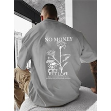 No Money Baskılı Oversize Tişört Gri