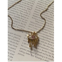 Pembe Taşlı Göz Çelik Kararmaz Gold Kolye