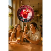 Cherry Juice Temalı Kapı Süsü Tablosu, Vişne Suyu Konseptli Uv Baskılı Renkli Cafe Duvar Dekoru