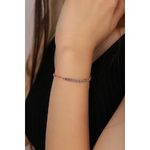 Mineli Nazar Boncuğu Gümüş Bileklik Pembe Altın