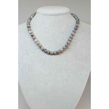 Jasper Taşı Kolye 8mm (9808) (Klipsli) Kahverengi