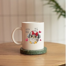 Lısten Musıc Baykuşlu Baskılı Seramık Kupa Beyaz