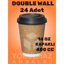 14 Oz Double Wall Kapaklı Karton Bardak Ekstra Kalın Sıcak İçecek Bardağı 24 Adet Renkli