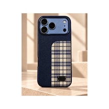 Royal Check İphone 17 Pro Max Ve 18 Pro Max Uyumlu Premium Deri Dokulu Ekose Desenli Lüks Telefon Kılıfı Metal Plaka Detaylı Royal Navy - 936023552 Royal Navy