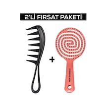 Profesyonel Antistatik Karbon Tarak 043 + 3 Boyutlu Açma Tarama Tarak Saç Fırçası 2'li Set Pembe Diğer