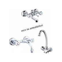 Klasik Çevirmeli Evye lavabo ve Banyo Bataryası Krom