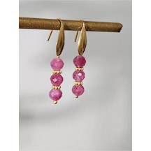 Yakut Taşı Çelik Tasarım Küpe Pembe