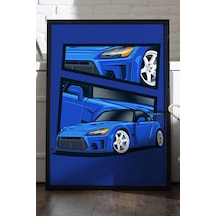 Honda S2000 Siyah Ahşap Çerçeveli Poster, Dekoratif Araba Duvar Tablosu