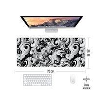 Wave Temalı Oyun Gaming Klavye Mouse Pad Masa Matı 70x30cm Kaymaz Kauçuk Taban Dikişli Kenar