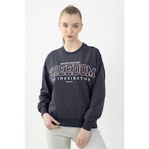 Maraton Sportswear Oversize Kadın Bisiklet Yaka Uzun Kol Basic Antrasit Sweatshirt 22169-antrasit