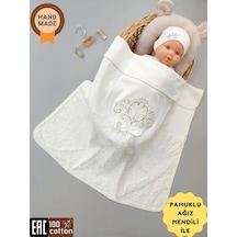 Pembe Kız Bebek Battaniyesi %100 Pamuklu Şık Dantelli Nakışlı Doğal Organik Uyku Örtüsü Yenidoğan Ekru