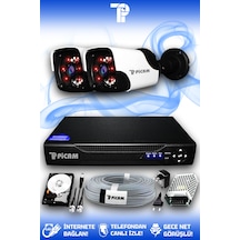 Picam 2 Kameralı Panda 2 Dış Kamera Set 500 GB HDD Full HD Gece Görüşlü Güvenlik Kamerası Sistemi