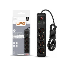 Yeni 4lü Akım Korumalı Grup Priz 1,5 Metre Bakır Kablolu, 5v 2,4a Usb Ve Type-c İle Şarj, Anahtarlı Topraklı Priz, Sürekli Koruma, 16a 250v, Max 3500w Aşırı Yük Koruması, 1,5m. Siyah Renk