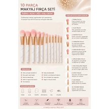 Profesyonel 10 Parça Seramik Saplı Makyaj Fırça Seti - Mermer Desenli Rose Gold Makyaj Fırçaları