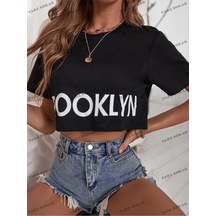 Startmore Crop Ckod-232913 Harf Grafikli Kırpma Siyah