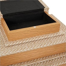 Deco 79 Kumaş Dekoratif Kutu Chevron Desenli Sahte Kitap Saklama Kitabı Şekilli Kutular Krem Vurgulu, 4'lü Dekoratif Hatıra Kutusu Seti 38,1 Cm, 30,4 Cm, 9 Cm, 15,2 Cm Y, Bej