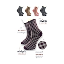Socks Premium 5 Çift Bambu Kadın Dikişsiz Kareli Lastiksiz Roll Top İz Bırakmaz Soket Çorap Siyah-bordo-kahverengi-pembe