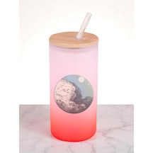 Modern Baskılı 600 Ml Cam Matara- Su Matarası, Suluk Matara, Cam Pipetli Matara Kırmızı