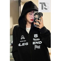 Tarzsokak Leg End Race Sweatshirt Fermuarlı Hırka Siyah