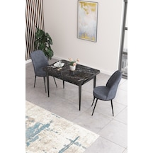 Canisa Concept Nil Serisi 70x110 Sabit Mutfak Masası Takımı Siyah Mermer Desen Masa 2 Füme Sandalye Masa Siyah Sandalyeler Füme