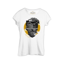 Sculpture Head İn Wavy Style Beyaz Kadın Tshirt 001