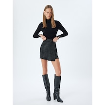 Koton Mini Kruvaze Şort Etek Standart Bel Siyah Ekose 5wak70066uw Siyah Ekoseli Siyah