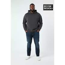 Süperlife Erkek Büyük Beden Kapşonlu İnce Sweatshirt Spr24bsw57 Gri