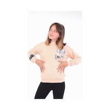 Toontoy Kız Çocuk Baskılı Nakışlı Sweatshirt Bej