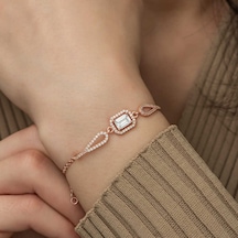 Gümüş Rose Dikdörtgen Baget Bileklik N11.26992